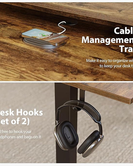 L shaped Electric Standing Desk with 2 Drawers, 63 Inch Ergonomic Adjustable Height Desk with Storage, Corner Desk Sit Stand up Computer Table for Work Office Home, Rustic Brown - LeafyLoom