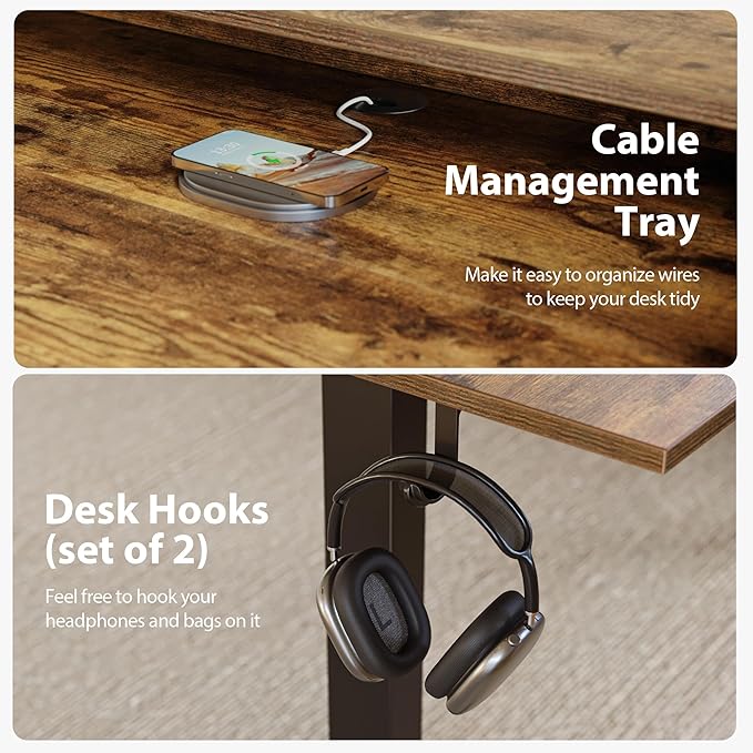 L shaped Electric Standing Desk with 2 Drawers, 63 Inch Ergonomic Adjustable Height Desk with Storage, Corner Desk Sit Stand up Computer Table for Work Office Home, Rustic Brown - LeafyLoom