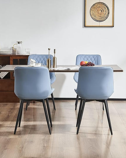 YOUNIKE Blue Dining Chairs set of 2 with High Backs Mid Century Modern Kitchen & Dining Room Chairs PU Faux Leather Upholstered sillas de comedor Comfortable Large Padded Accent Chairs with Metal Legs - LeafyLoom