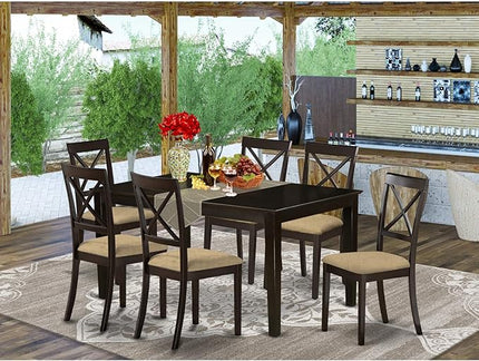 East West Furniture CABO7S-CAP-C Capri 7 Piece Modern Set Consist of a Rectangle Wooden Table and 6 Linen Fabric Dining Room Chairs, 36x60 Inch - LeafyLoom