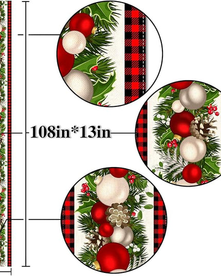 Nepnuser Black and Red Buffalo Check Plaid Christmas Table Runner 108 Inches Long Seasonal Winter Xmas Party Decoration Holiday Home Kitchen Dining Room Decor Nepnuser