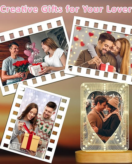 Picture Frame, Valentines Day Gift for Him Her, Attivolife Light up 6-inch Photo Heart Frame with LED Night Light, Home Desk Decor Lamp, Best Present for Couple Lover Wife Husband Anniversary Birthday - LeafyLoom