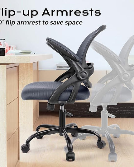 KERDOM Office Chair, Ergonomic Desk Chair, Mesh Computer Chair Height Adjustable, Comfy Swivel Task Chair with Wheels and Flip-up Arms - LeafyLoom