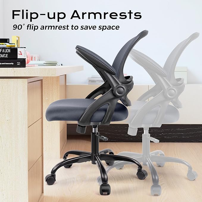 KERDOM Office Chair, Ergonomic Desk Chair, Mesh Computer Chair Height Adjustable, Comfy Swivel Task Chair with Wheels and Flip-up Arms - LeafyLoom