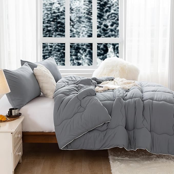 COTTEBED Ultra-Soft Winter King Size Comforter Set, Warm California Cal King Thick Milk Cup Cozy Fully Breathable Bedding 1 Down Alternative with 2 Pillowcase for Winter, Dark Gray - LeafyLoom