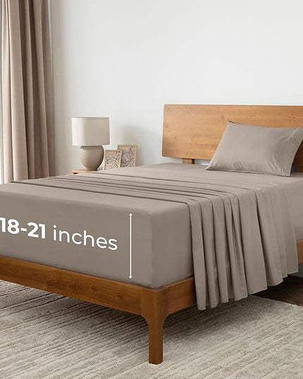 Mellanni Extra Deep Twin Sheets - 3 PC Iconic Collection Bedding Sheets & Pillowcases - Hotel Luxury, Ultra Soft, Cooling Bed Sheets - Extra Deep Pocket up to 21 inch (Twin, Tan) - LeafyLoom