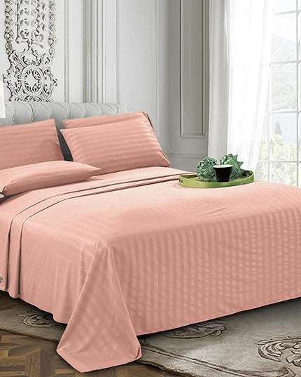 Elegant Comfort Softest and Coziest 6-Piece Sheet Set - 1500 Premium Hotel Quality Microfiber - Deep Pocket, Wrinkle Resistant 6-Piece Damask Stripe Bed Sheet Set, Queen, Dusty Rose - LeafyLoom