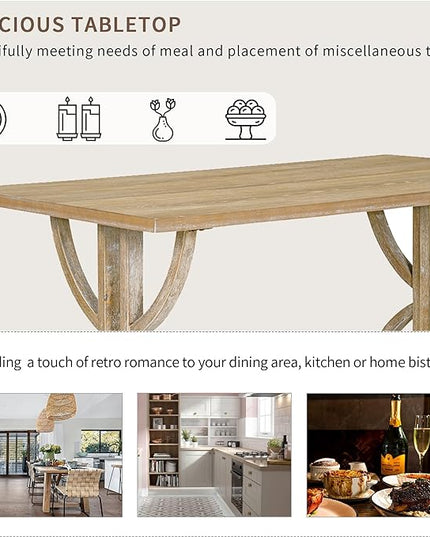 6-Piece Retro Style Rectangular Dining Table Set with Unique Legs and 4 Upholstered Chairs & 1 Bench for Kitchen, Breakfast Nook, Living Room, Natural Wood Wash, 59.8" L x 35.8" W x 30" H - LeafyLoom