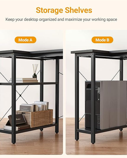 CubiCubi L Shaped Desk, 40" Computer Desk with Reversible Storage Shelves Home Office Corner Desk Study Writing Gaming Table, Black - LeafyLoom