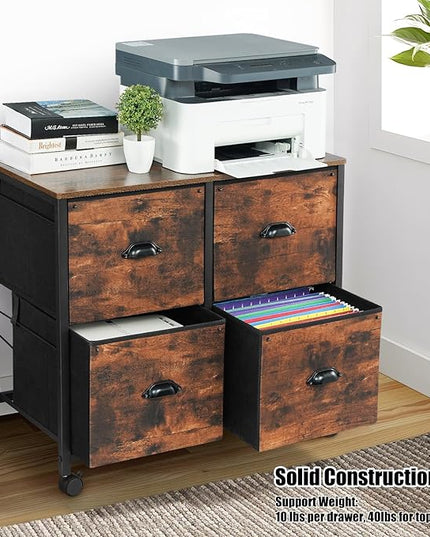 TOPSKY 4 Drawers Mobile Fabric Lateral File Cabinet with Casters for Letter SIze File (Rustic Brown) - LeafyLoom