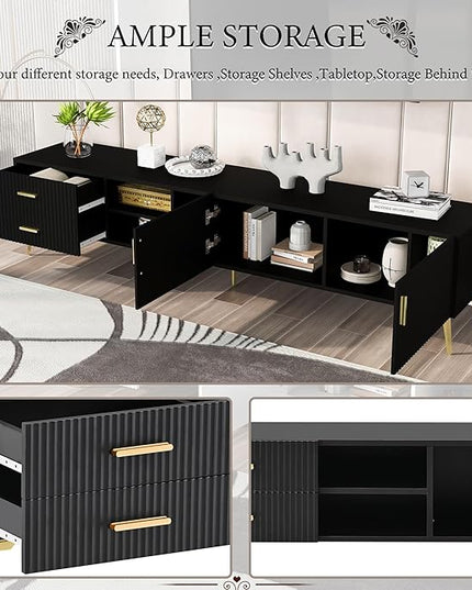 NicBex TV Stand for 75+ Inch TV Modern TV Media Console Table with 5 Champagne Legs and Versatile Storage,Entertainment Center with Storage for Living Room,Bedroom,70.9 Inch,Black - LeafyLoom