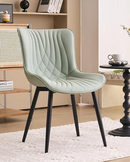 YOUTASTE Sage Green Dining Chairs Set of 2 Upholstered Mid Century Modern Kitchen Dining Room Chairs Armless Faux Leather Accent Chairs Metal Vanity Lounge Chair with Back for Bedrooms, Mint Green - LeafyLoom