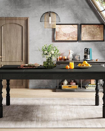 Tribesigns 62” Wood Dining Table for 4-6 People, Farmhouse Large Rectangle Kitchen Table, Modern Dinner Table Kitchen & Dining Room Furniture with Carved Turned Legs - LeafyLoom