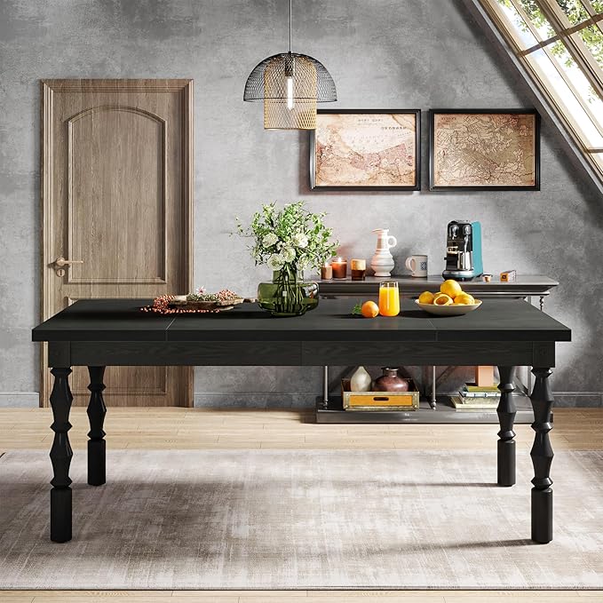 Tribesigns 62” Wood Dining Table for 4-6 People, Farmhouse Large Rectangle Kitchen Table, Modern Dinner Table Kitchen & Dining Room Furniture with Carved Turned Legs - LeafyLoom