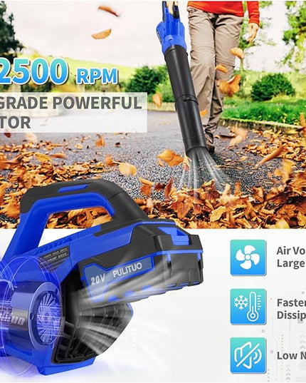 20V Cordless Leaf Blower with 2 Batteries and Charger, High Power 400 CFM Cordless Electric Leaf Blower with Two Nozzles Lightweight Handheld Blower for Lawn Care Patio Garden Leaves Yard - LeafyLoom