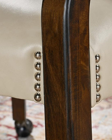 Large Dining Chairs with Casters and Arms, Rolling Dining Chairs with Wheels, Solid Wood Office Desk Chairs, 26“Dx25.2 Wx31.5“H, Espresso Legs & Beige PU, XXY-1910-BG - LeafyLoom