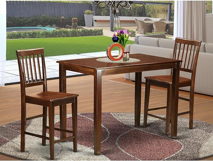 East West Furniture YAVN3-MAH-W 3 Piece Counter Height Dining Set for Small Spaces Contains a Rectangle Dining Room Table and 2 Wooden Seat Chairs, 30x48 Inch, Mahogany - LeafyLoom