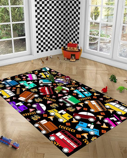 Car Rug Play Mat Kids Rugs for Playroom Car Rug for Boys Room Kids Mat Construction Play Mat Car Play Rug Car Carpet for Kids Carpet for Bedroom Truck Rugs for Boys Room,Black 5'×7' - LeafyLoom
