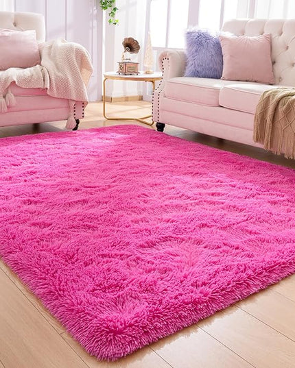 Softlife Ultra Soft Fluffy Area Rugs for Bedroom, Girls and Boys Room Kids Room Nursery Large Rug, 5.3 x 7.6 Feet Shaggy Fur Indoor Plush Modern Floor Carpet for Living Room Christmas Decor, Hot Pink - LeafyLoom