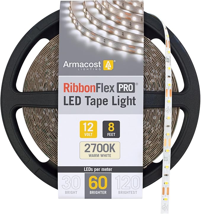 Armacost Lighting 132210 8.2 ft. LED Tape Light Soft White (2700K) RibbonFlex Pro Series 60, Dimmable, 250 Lumens per ft., 12-Volt ArmacostLighting