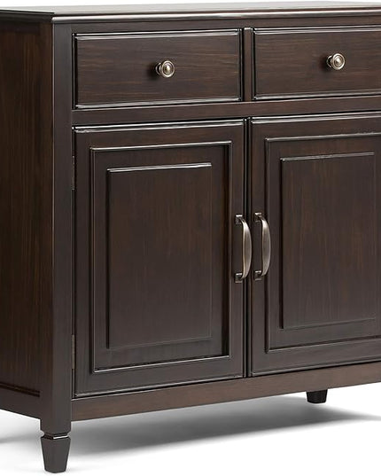 SIMPLIHOME Connaught SOLID WOOD 40 Inch Wide Traditional Entryway Storage Cabinet in Dark Chestnut Brown, For the Living Room, Entryway and Family Room - LeafyLoom
