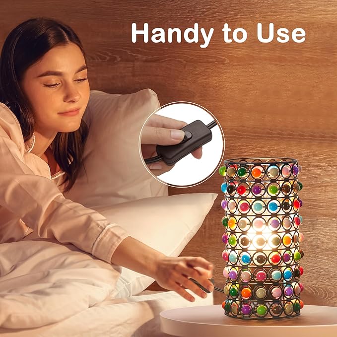 Colorful Beads Table Lamp-Cute Lamp for Girls Room, Unique Lampshade, Bulb Included - LeafyLoom