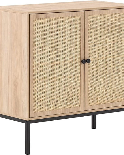 XIAO WEI Sideboard with Handmade Natural Rattan Woven Doors, Rattan Cabinet Console Table Storage Cabinet Buffet Cabinet, for Kitchen, Living Room, Hallway, Entryway-2 Pieces(Natural) - LeafyLoom