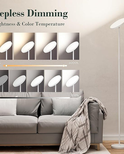 OHLUX Gray Floor Lamp, 35W/2500LM Super Bright Dimmable Sky LED Modern Torchiere Standing Lamp, LED Floor Reading Lamp with 4 Color Temperatures, Remote Touch Control, 1 Hour Timer for Living Room - LeafyLoom