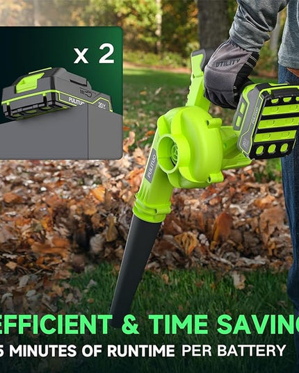Cordless Leaf Blower with 2 Batteries, Charger & Dust Bag, 2-in-1 20V Cordless Vacuum Cleaner with Self-Locking Switch, Handheld Battery Powered Small Blower for Lawn Care/Dust/Pet Hair/Inflatable Bed - LeafyLoom