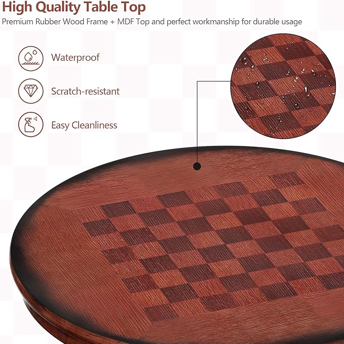 Chestnut 42 Pedestal, Rubber Wood Pub, Wooden Vintage Side, Antique Round Table for Bar Kitchen Dining Room, Finish - LeafyLoom