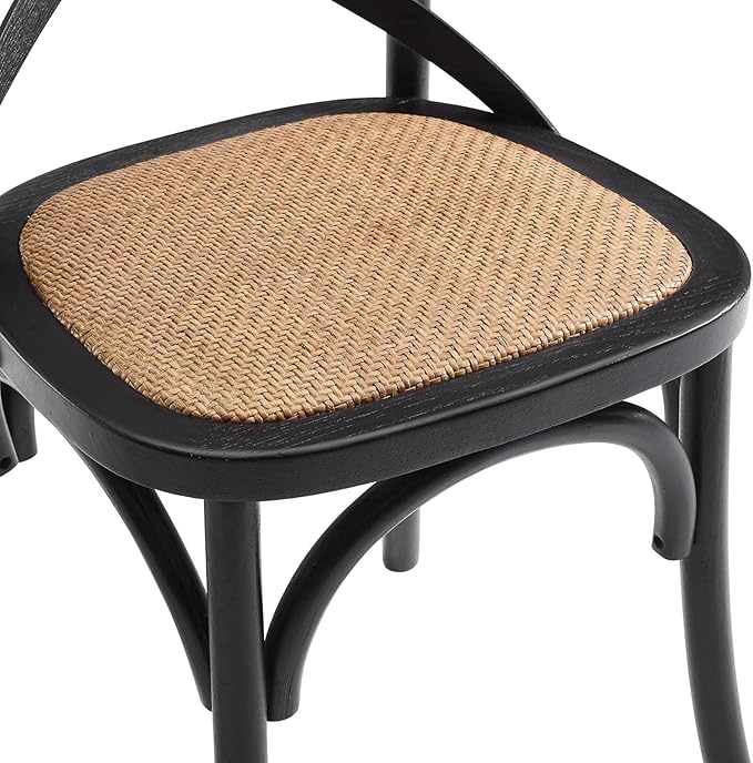 Modway Gear Rustic Modern Farmhouse Elm Wood Rattan Four Dining Chairs in Black - LeafyLoom