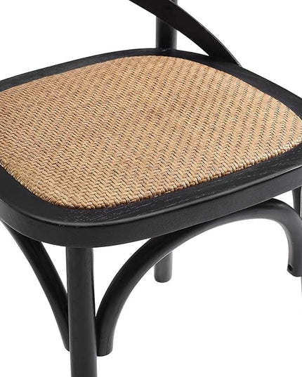 Modway Gear Rustic Modern Farmhouse Elm Wood Rattan Two Dining Chairs in Black - LeafyLoom