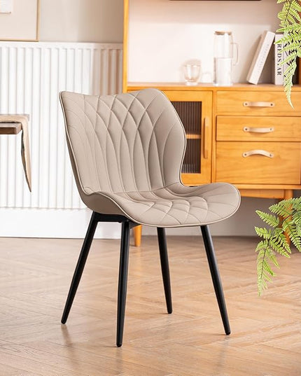 YOUNIKE Dining Chairs Set of 2, Upholstered Leather Kitchen Dining Room Chairs, Modern Living Room Bedroom Side Chairs with Wide Curved Back and Metal Legs, Kitchen Chairs Khaki Taupe - LeafyLoom