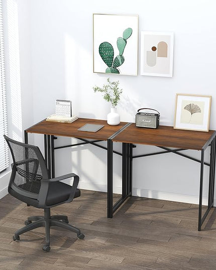 32 inch Folding Small Desk, Writing Gaming Computer Camping Desk for Small Spaces, No Assembly Required Home Office Desk, Mahogany - LeafyLoom