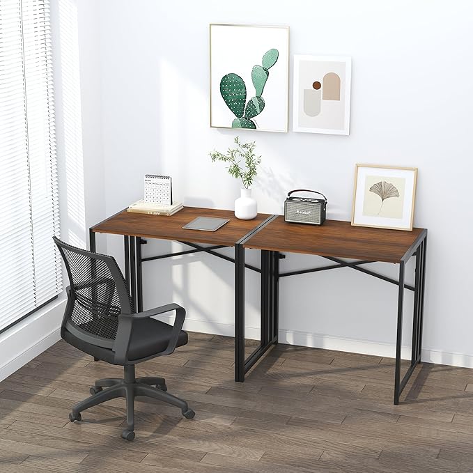 32 inch Folding Small Desk, Writing Gaming Computer Camping Desk for Small Spaces, No Assembly Required Home Office Desk, Mahogany - LeafyLoom