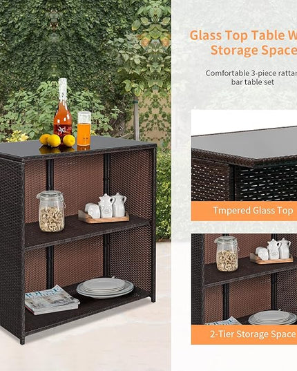 Wicker Patio Furniture 3 Piece Patio Set Chairs Wicker Outdoor Rattan Conversation Sets Bistro Set Coffee Table for Yard or Backyard - LeafyLoom