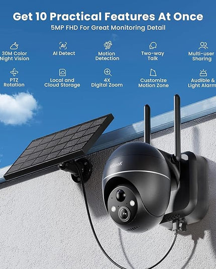 ieGeek 5MP Security Cameras Wireless Outdoor, Solar Outdoor Security Cameras System 360° PTZ with Spotlight & Siren, 2.4Ghz Outdoor Cameras for Home Security,Color Night Vision, Compatible with Alexa ieGeek