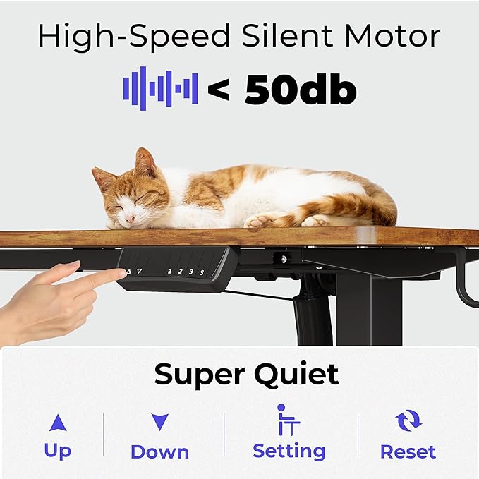 JOISCOPE 55 Inch Electric Standing Adjustable Height Desk with Double Drawer, Home Office Computer Gaming Desk with Storage Shelf and Power Outlets, Sit Stand Desk, Vintage Oak - LeafyLoom