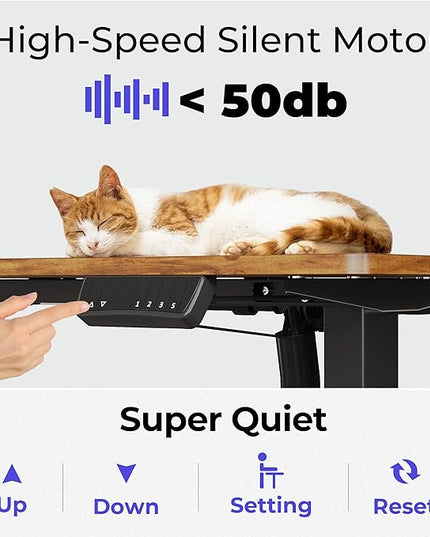 JOISCOPE 55 Inch Electric Standing Adjustable Height Desk with Double Drawer, Home Office Computer Gaming Desk with Storage Shelf and Power Outlets, Sit Stand Desk, White - LeafyLoom