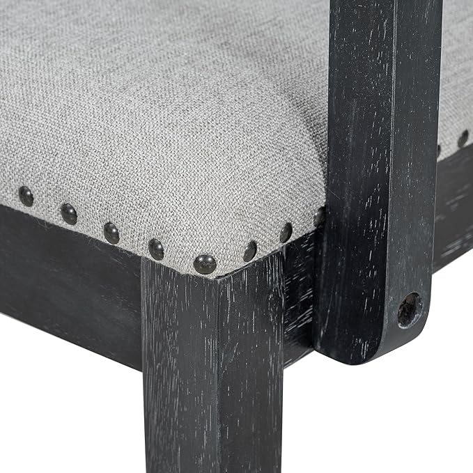 9 Pieces Rustic Extendable Dining 24 Inch Removable Leaf, Rubberwood Kitchen Table Set-6 Upholstered Armless 2 Padded Arm Chairs, Black+Gray - LeafyLoom