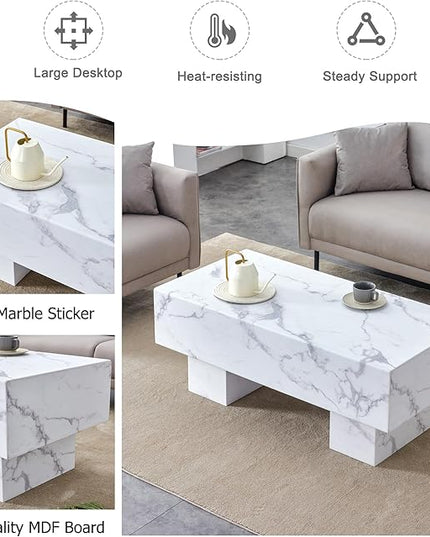 NicBex Dining Table Kitchen Table Contemporary Coffee Table Has Patterns Modern Rectangular Table for Living Rooms Meeting Rooms Banquet Hall, White - LeafyLoom
