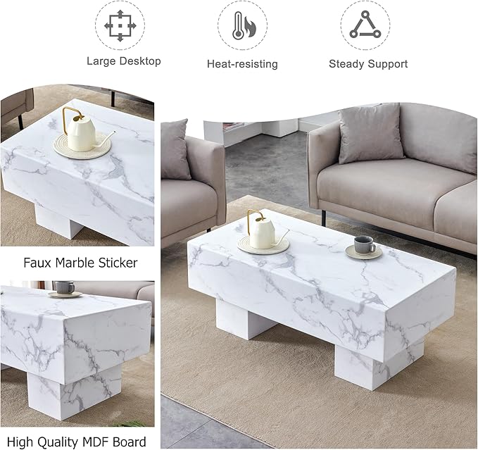 NicBex Dining Table Kitchen Table Contemporary Coffee Table Has Patterns Modern Rectangular Table for Living Rooms Meeting Rooms Banquet Hall, White - LeafyLoom