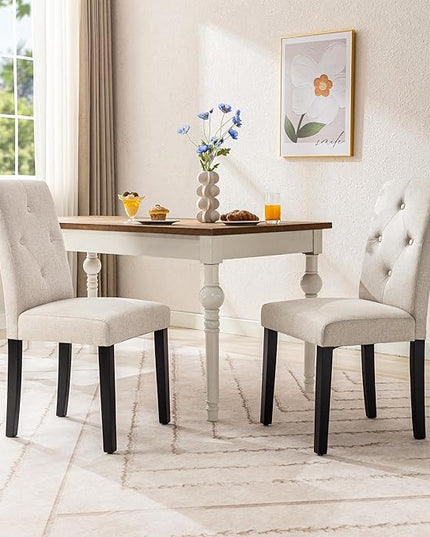 VECELO Upholstered Dining Chairs Set of 4 Modern Fabric and Solid Wood Legs & High Back, Parsons for Kitchen/Living Room-Beige - LeafyLoom