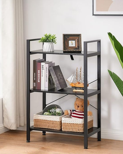 BEWISHOME 3 Tier Bookshelf, Modern Small Book Shelf for Small Spaces, Black Wooden Shelves for Bedroom Living Room and Home Office, 13.78" D x 24.12" W x 37.09" H, JCJ42B - LeafyLoom