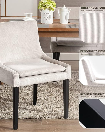 COLAMY Modern Dining Chairs Set of 4, Upholstered Corduroy Accent Side Leisure Chairs with Mid Back and Wood Legs for Living Room/Dining Room-Beige - LeafyLoom