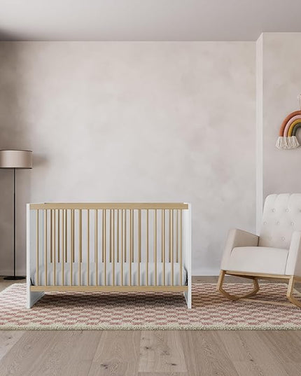 Storkcraft Calabasas 3-in-1 Convertible Crib (White with Driftwood) – GREENGUARD Gold Certified, Fits Standard Crib Mattress, Converts to Toddler Bed, Modern Style, Easy 30-Minute Assembly - LeafyLoom