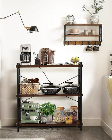 Small Shelf Industrial Bookshelf,3-Tier Wood Short Book Shelf Office Shelves with Metal Frame,Rustic Bookshelves Open Shelf Bookcase for Bedroom,Living Room,Office Home(Berry Brown) - LeafyLoom