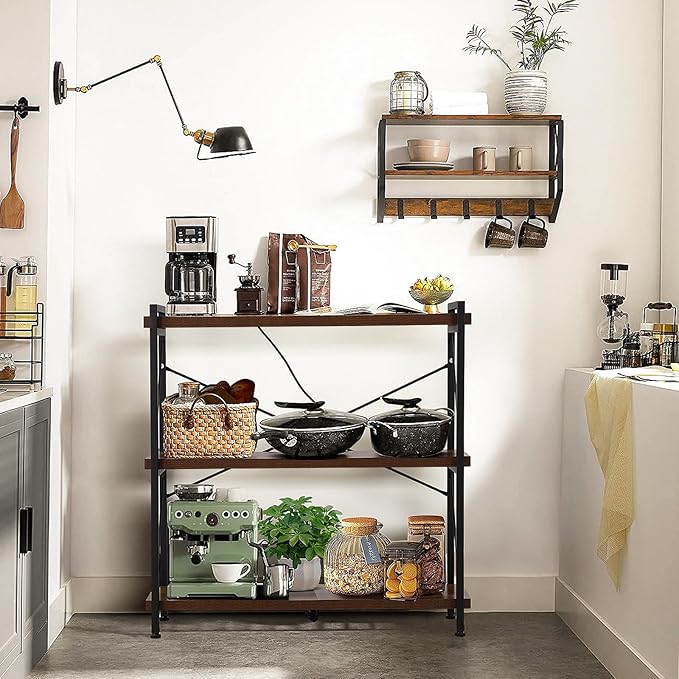 Small Shelf Industrial Bookshelf,3-Tier Wood Short Book Shelf Office Shelves with Metal Frame,Rustic Bookshelves Open Shelf Bookcase for Bedroom,Living Room,Office Home(Berry Brown) - LeafyLoom