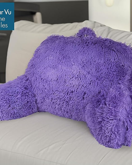 Klear Vu Shaggy Reading Pillow Back Rest Body Pillow for Adults and Kids, Lumbar and Arm Support on Bed, Chair, Couch, Sofa and Floor, 30" x 21", One Size, Purple Rain - LeafyLoom