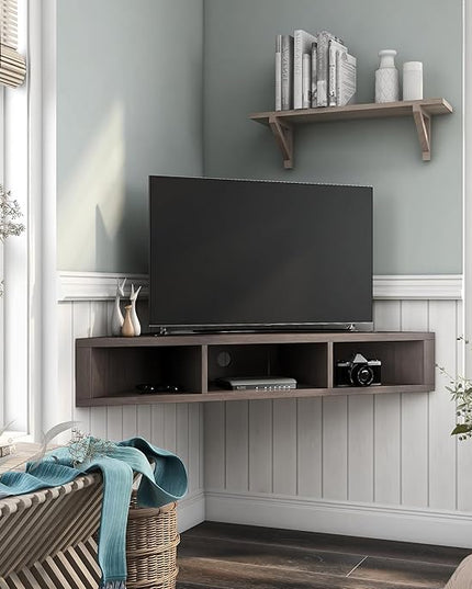 24/7 Shop at Home French 47 inch Modern TV Stand with Storage, Floating Corner Shelf for Wall, Wood Entertainment Center with Shelves for Living Room, Bedroom, Family, OneSize, Walnut Brown - LeafyLoom